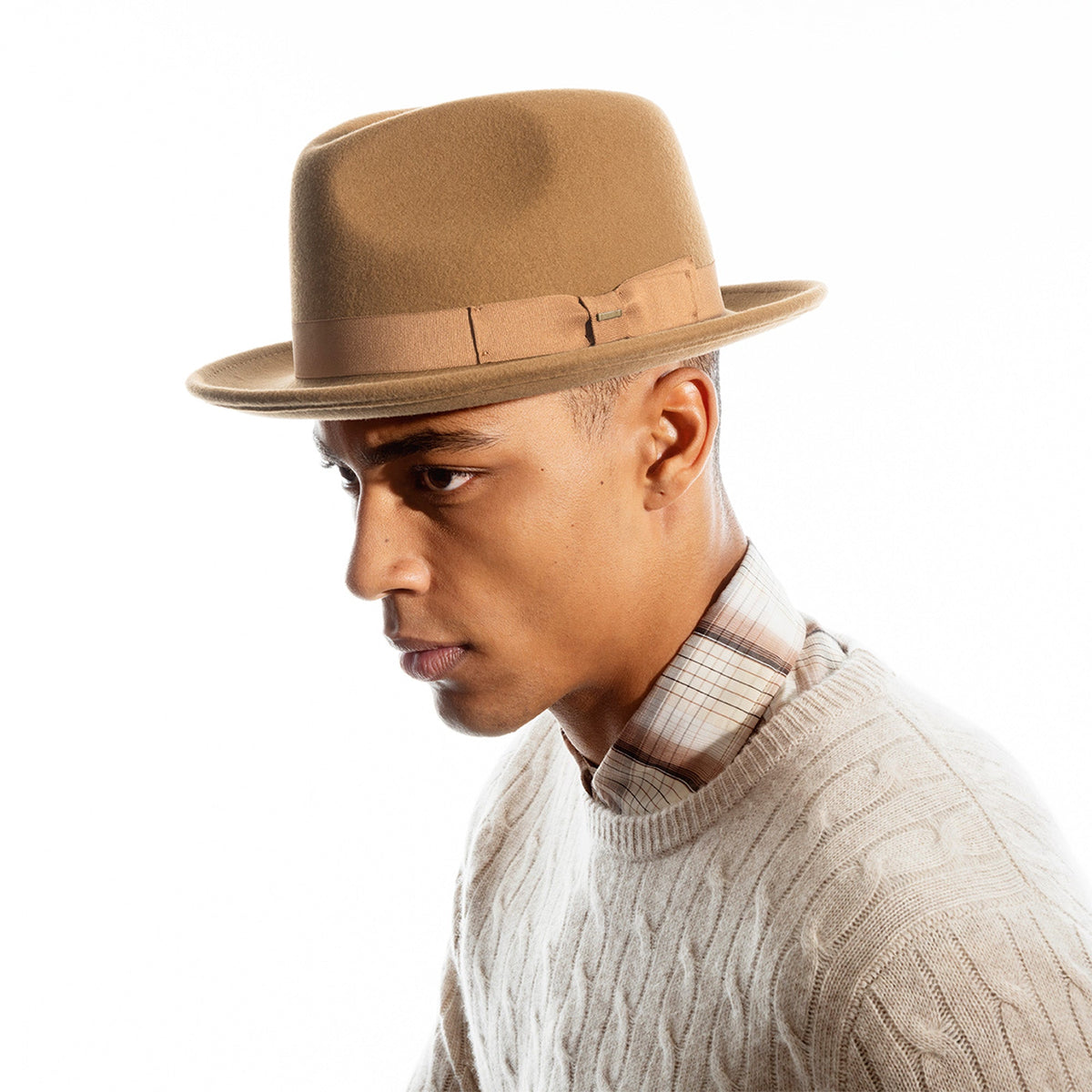 Bailey 1922 Maglor teardrop fedora in tan, front view